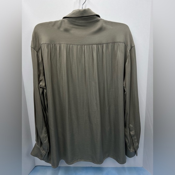 Reiss Rocco satin button up shirt blouse Size 10 neutral khaki tan - Picture 4 of 8